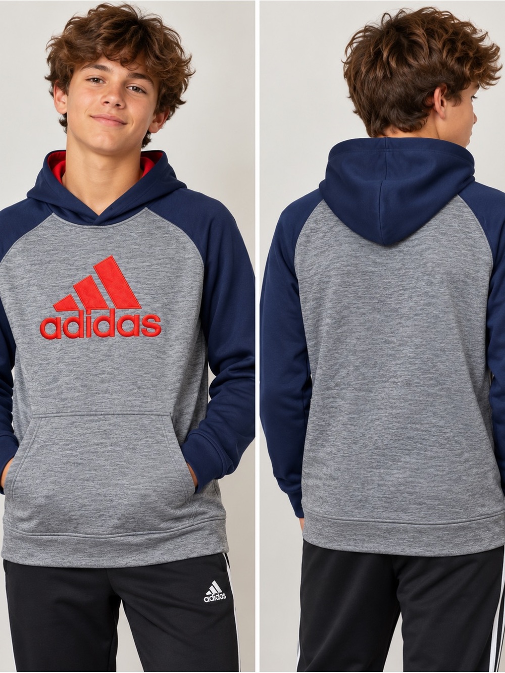 adidas Boys XL Gray & Navy Pullover Hoodie Red Logo
0012